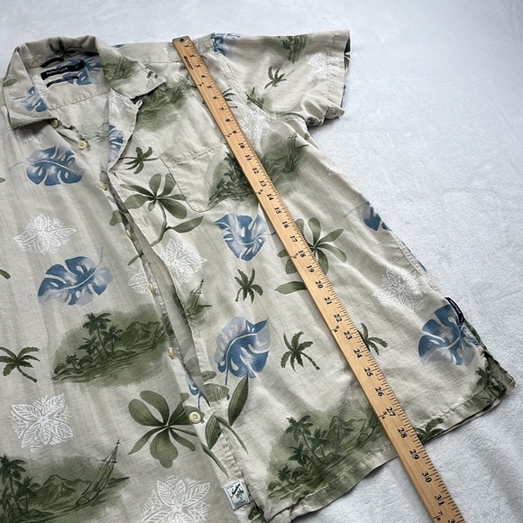 100% Silk (Washable) Men's XL Nautica Tropical‎ Print Beige Button Down Shirt - Picture 3 of 10